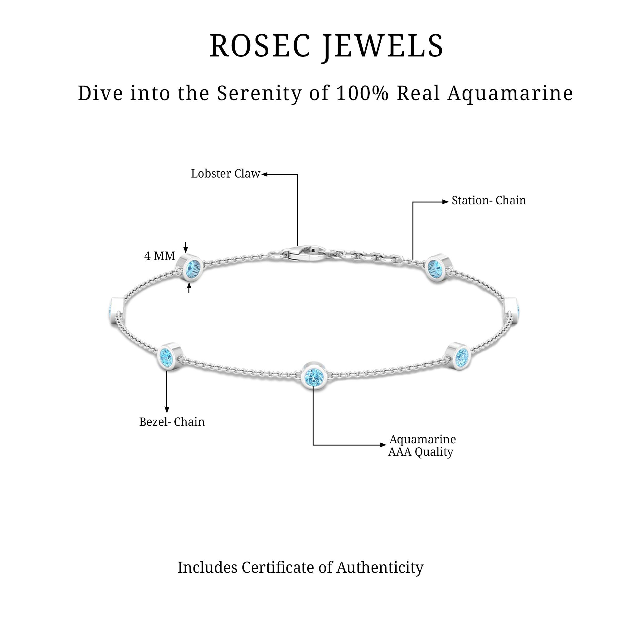 0.75 CT Bezel Set Aquamarine Seven Stone Station Chain Bracelet Aquamarine - ( AAA ) - Quality - Rosec Jewels