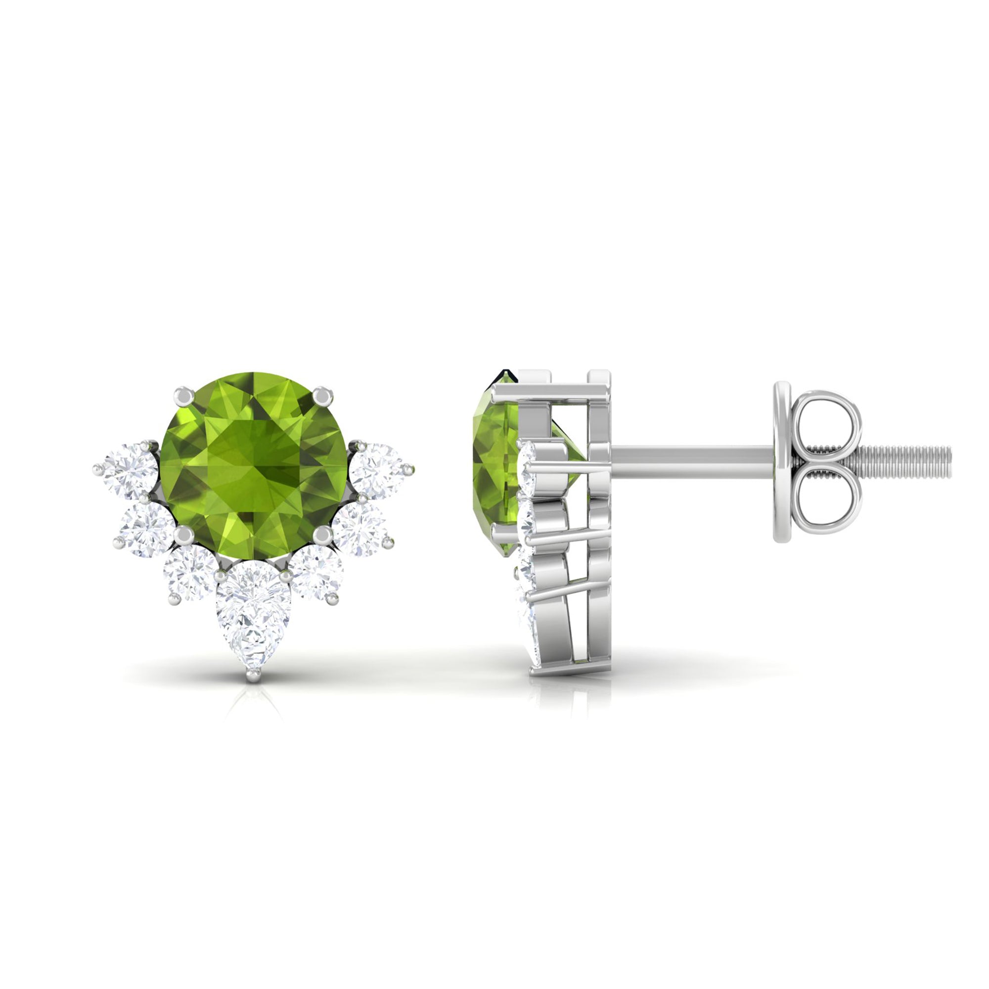 1.50 CT Peridot and Diamond Classic Stud Earrings with Half Halo Peridot - ( AAA ) - Quality - Rosec Jewels