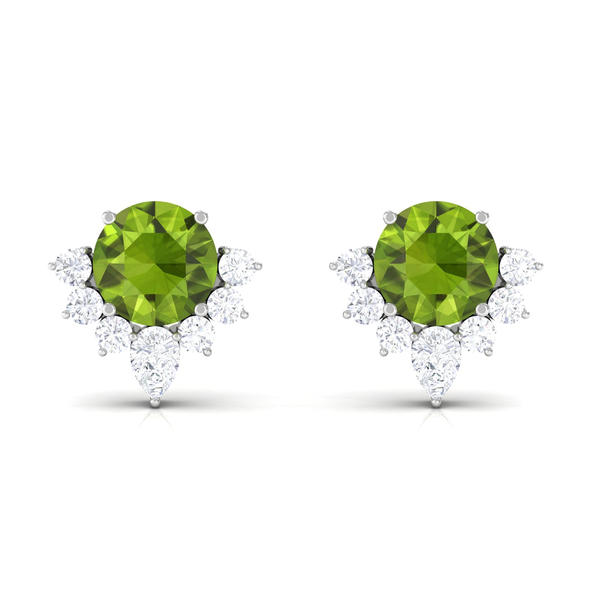 1.50 CT Peridot and Diamond Classic Stud Earrings with Half Halo Peridot - ( AAA ) - Quality - Rosec Jewels