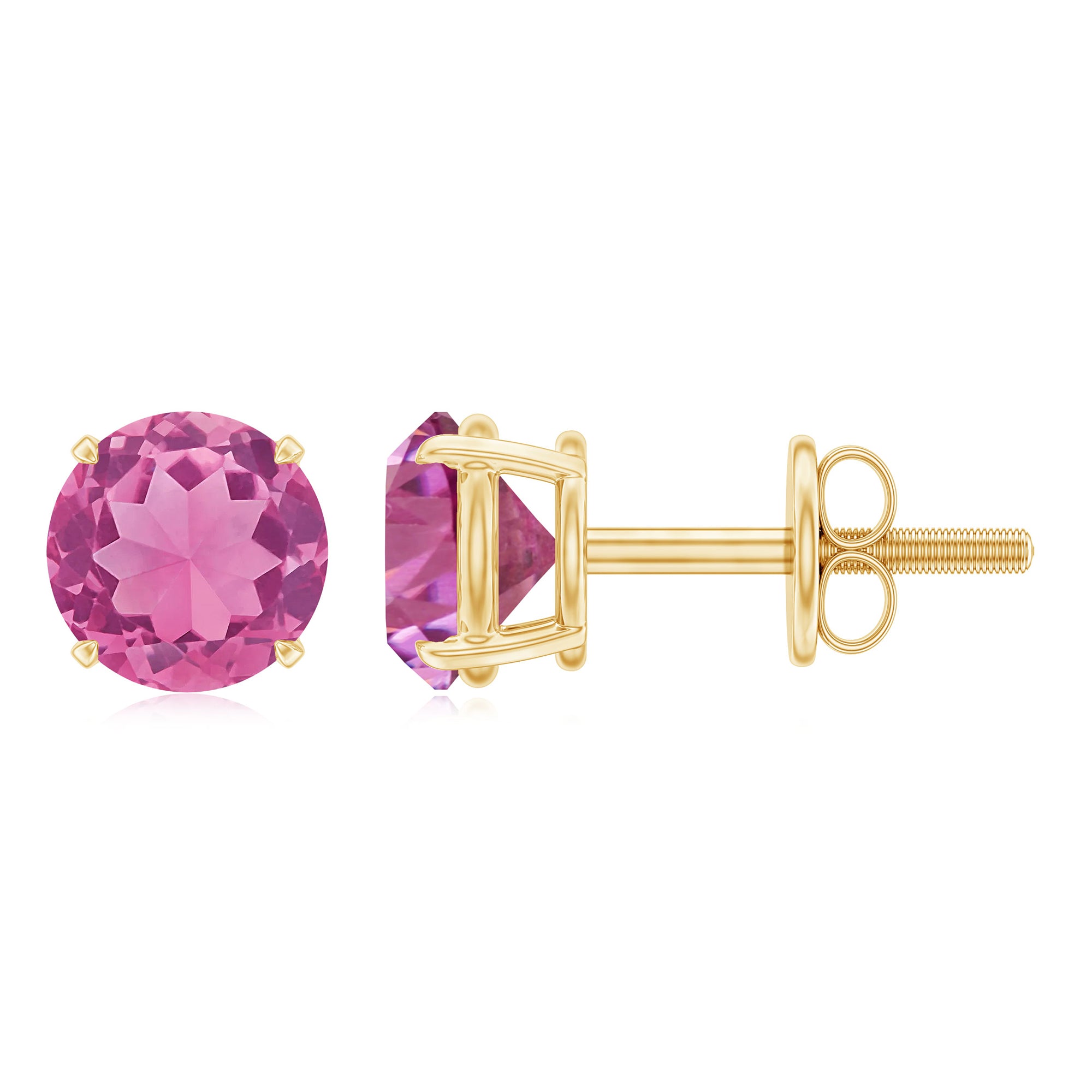 October Birthstone 1/2 CT Round Shape Pink Tourmaline Stud Earrings Pink Tourmaline - ( AAA ) - Quality - Rosec Jewels