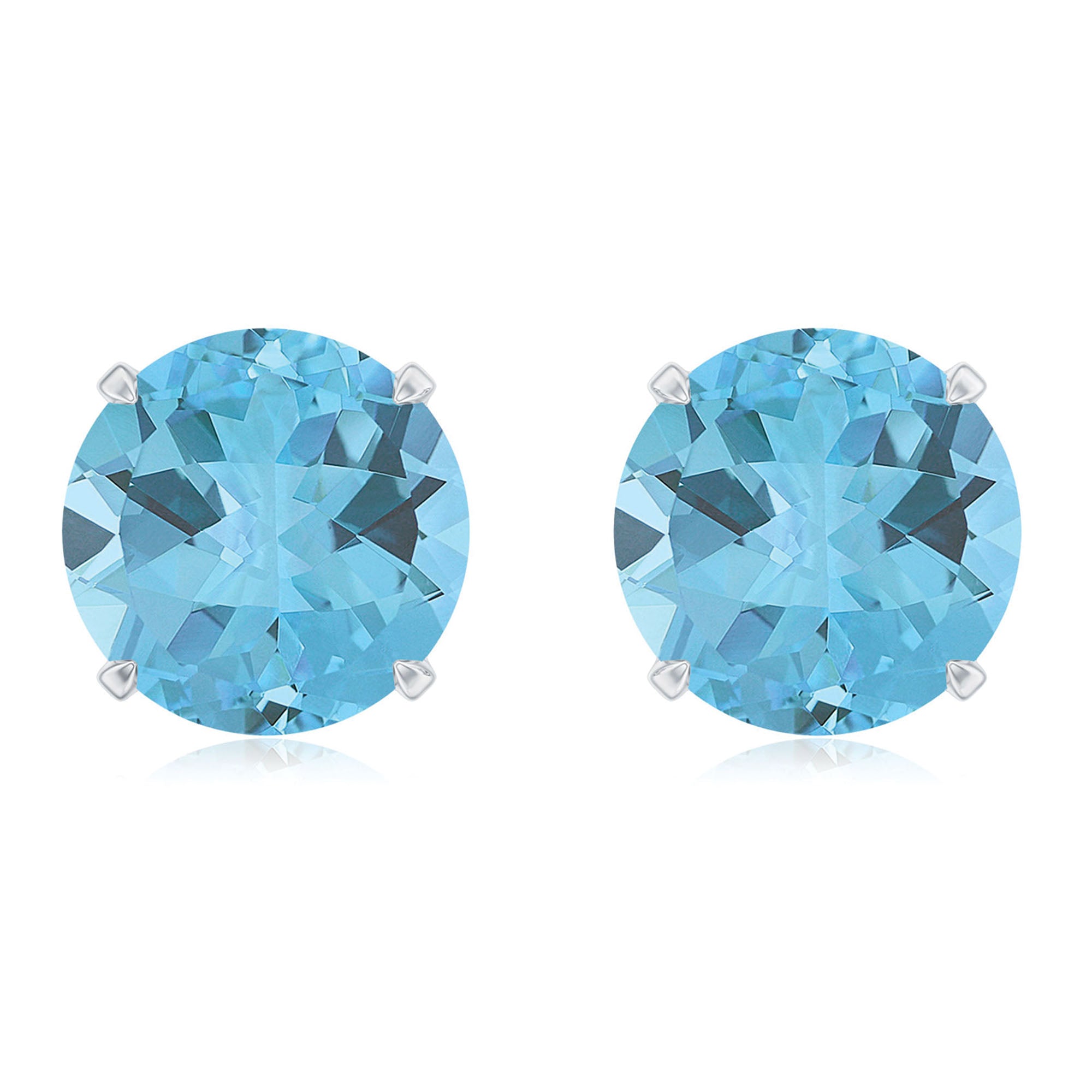 Round Swiss Blue Topaz Solitaire Stud Earrings in Claw Setting Swiss Blue Topaz - ( AAA ) - Quality - Rosec Jewels