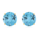 Round Swiss Blue Topaz Solitaire Stud Earrings in Claw Setting Swiss Blue Topaz - ( AAA ) - Quality - Rosec Jewels