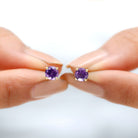 Amethyst Classic Solitaire Stud Earrings Amethyst - ( AAA ) - Quality - Rosec Jewels