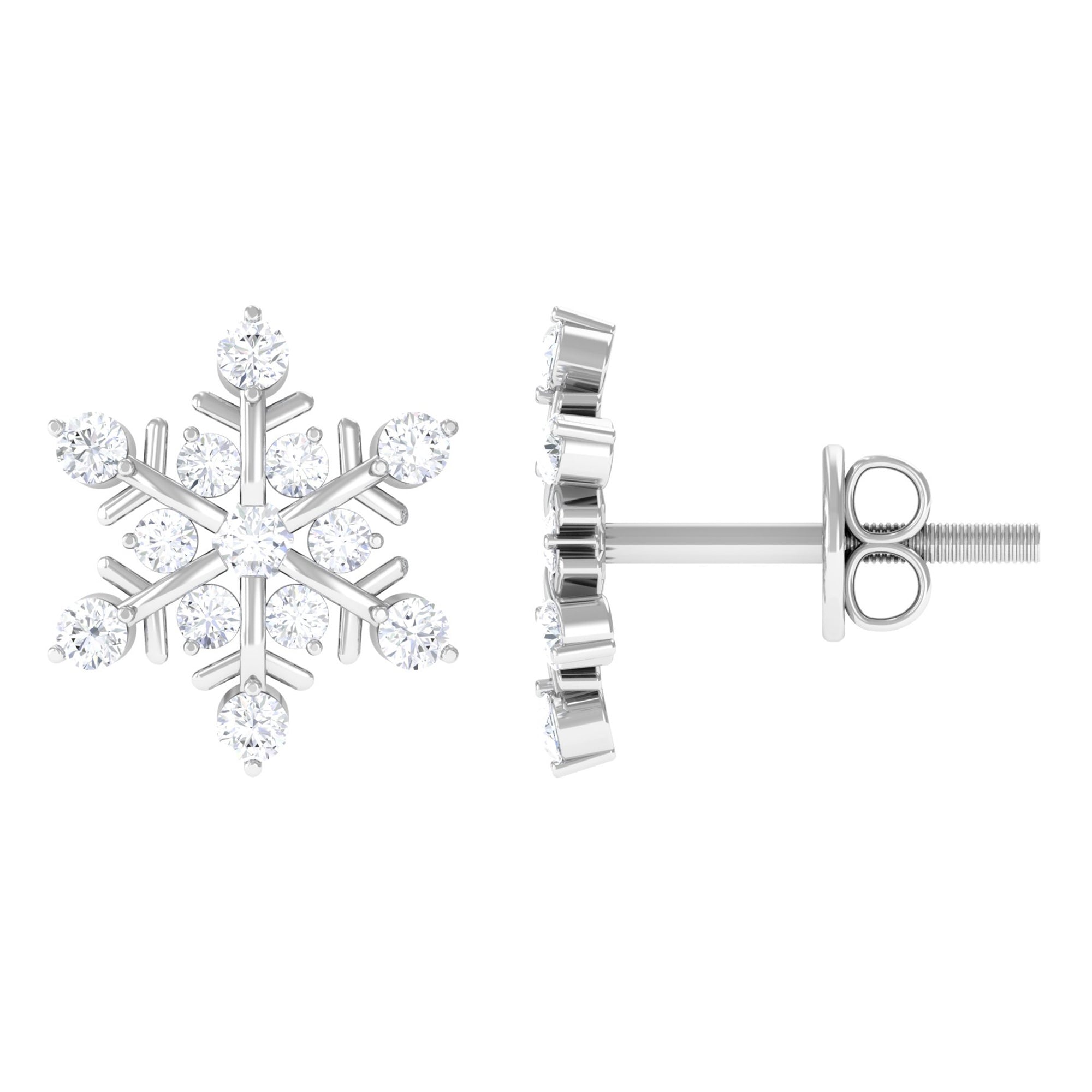 0.75 CT Moissanite Snowflake Stud Earrings Moissanite - ( D-VS1 ) - Color and Clarity - Rosec Jewels