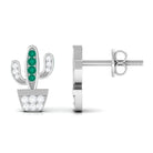 Cactus Stud Earrings with Emerald and Diamond Stones Emerald - ( AAA ) - Quality - Rosec Jewels