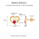 Cute Heart Paw Stud Earrings with Ruby and Diamond Ruby - ( AAA ) - Quality - Rosec Jewels