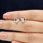 Cat Moon Stud Earrings for Women with Diamond Diamond - ( HI-SI ) - Color and Clarity - Rosec Jewels