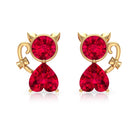 2 CT Kitty Stud Earrings with Round and Heart Shape Created Ruby Lab Created Ruby - ( AAAA ) - Quality - Rosec Jewels