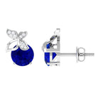 Created Blue Sapphire and Silver Moissanite Butterfly Stud Earrings Lab Created Blue Sapphire - ( AAAA ) - Quality 92.5 Sterling Silver - Rosec Jewels