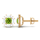 Contemporary Peridot Stud Earrings with Diamond Halo Peridot - ( AAA ) - Quality - Rosec Jewels