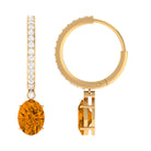 Oval Shape Citrine Drop Earrings with Diamond Citrine - ( AAA ) - Quality - Rosec Jewels