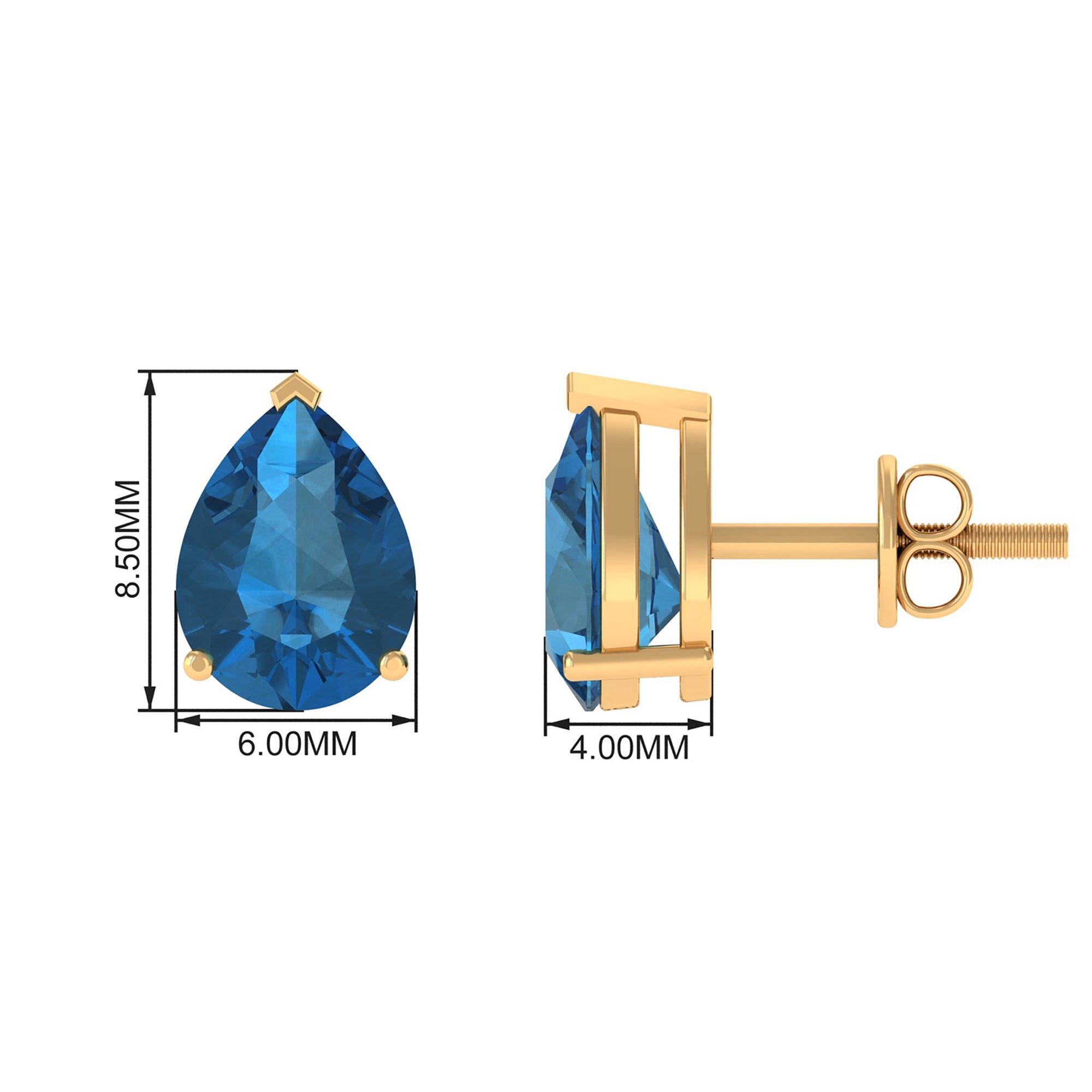 2.50 CT Solitaire Stud Earrings with Pear Shaped London Blue Topaz London Blue Topaz - ( AAA ) - Quality - Rosec Jewels