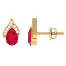 1 CT Teardrop Stud Earrings with Lab Grown Ruby and Diamond Lab Created Ruby - ( AAAA ) - Quality - Rosec Jewels