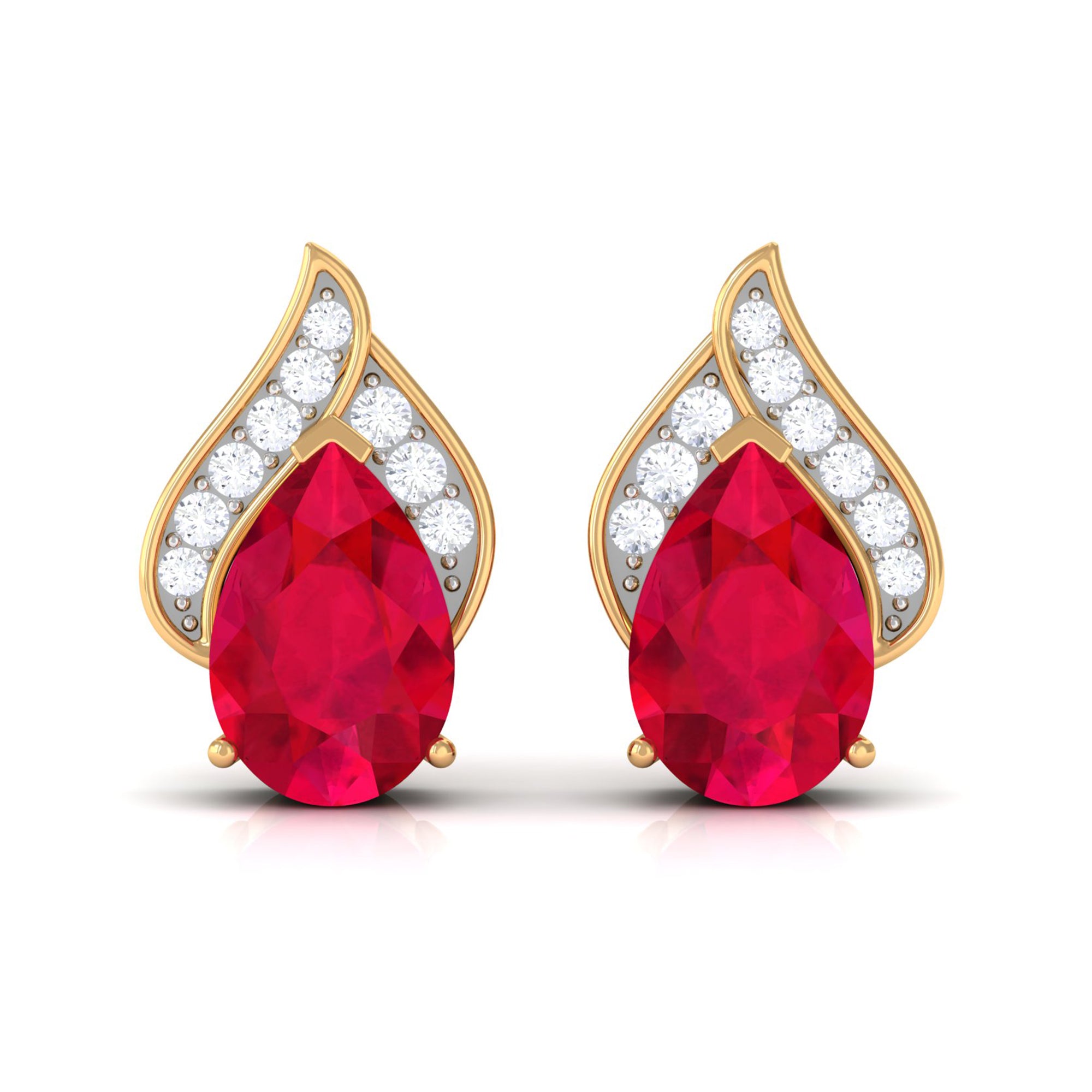 1 CT Teardrop Stud Earrings with Lab Grown Ruby and Diamond Lab Created Ruby - ( AAAA ) - Quality - Rosec Jewels