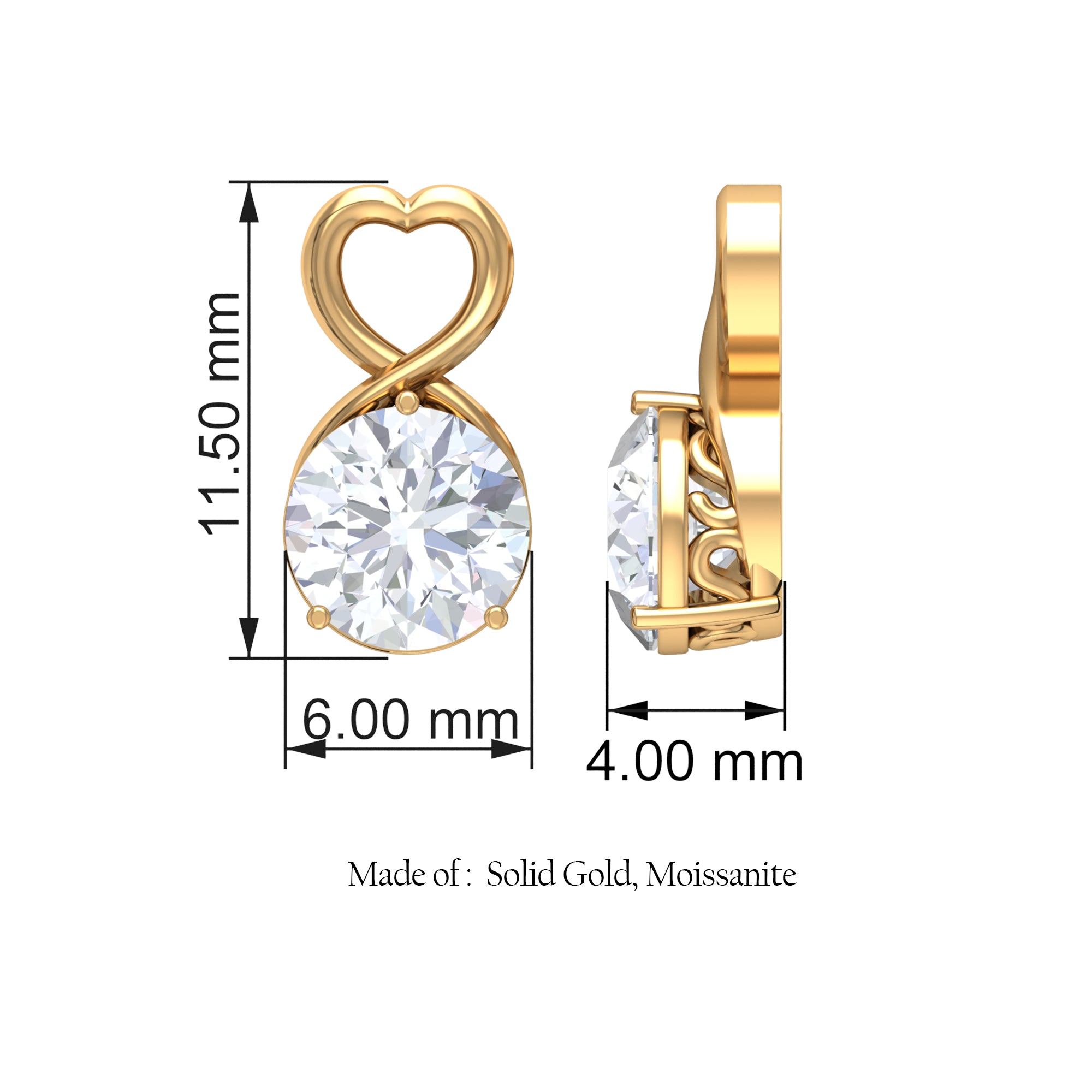 2 CT Round Shape Solitaire Moissanite Heart Stud Earrings Moissanite - ( D-VS1 ) - Color and Clarity - Rosec Jewels