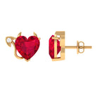 Lab Grown Ruby and Zircon Devil Heart Earrings Lab Created Ruby - ( AAAA ) - Quality - Rosec Jewels