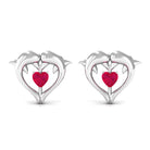 Heart Shape Ruby Dolphin Stud Earrings Ruby - ( AAA ) - Quality - Rosec Jewels