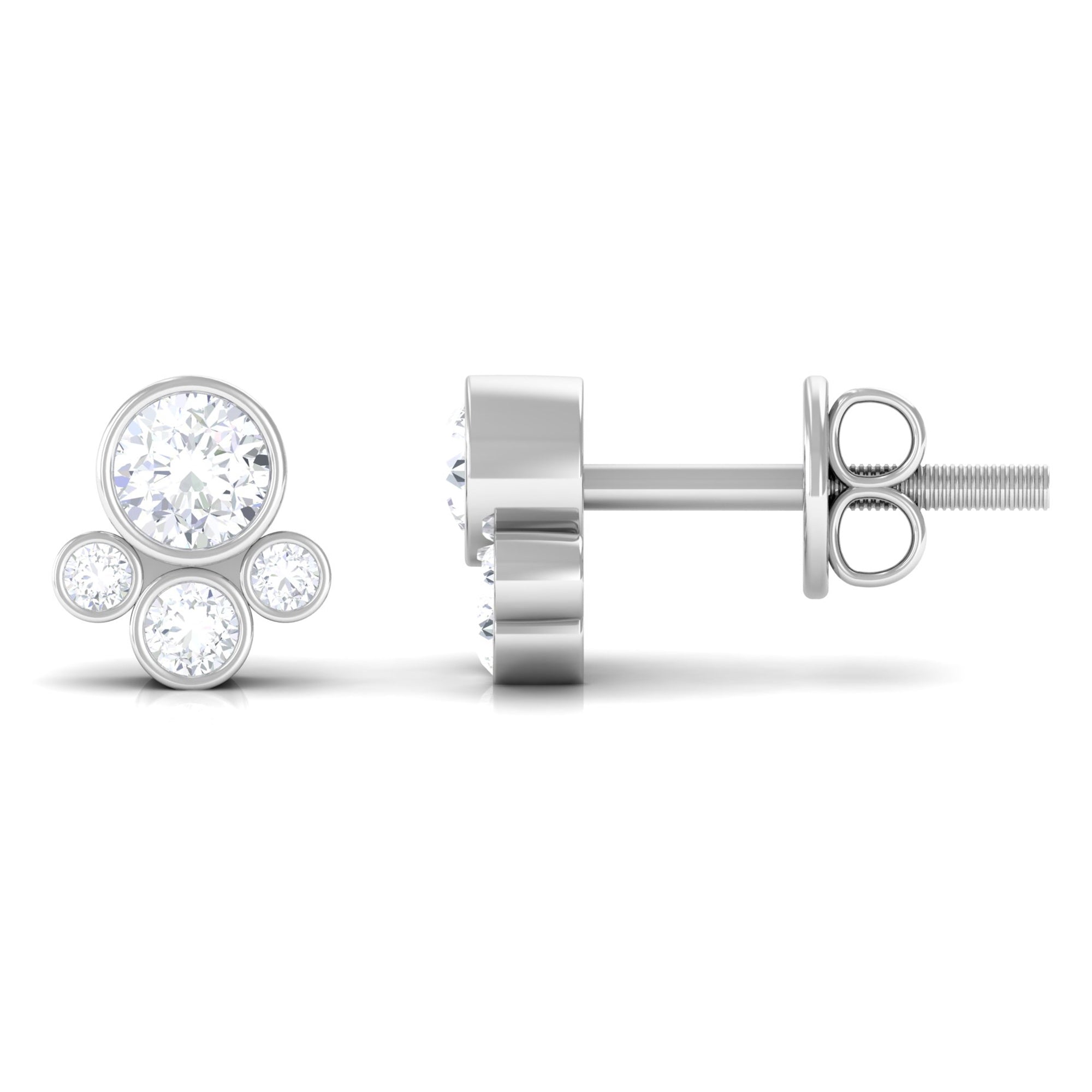 1/2 CT Contemporary Diamond Bezel Cluster Stud Earrings Diamond - ( HI-SI ) - Color and Clarity - Rosec Jewels