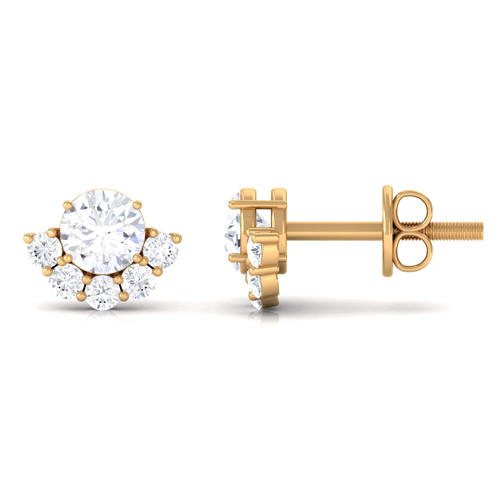 3/4 CT Round Zircon Halo Stud Earrings in Prong Setting Zircon - ( AAAA ) - Quality - Rosec Jewels