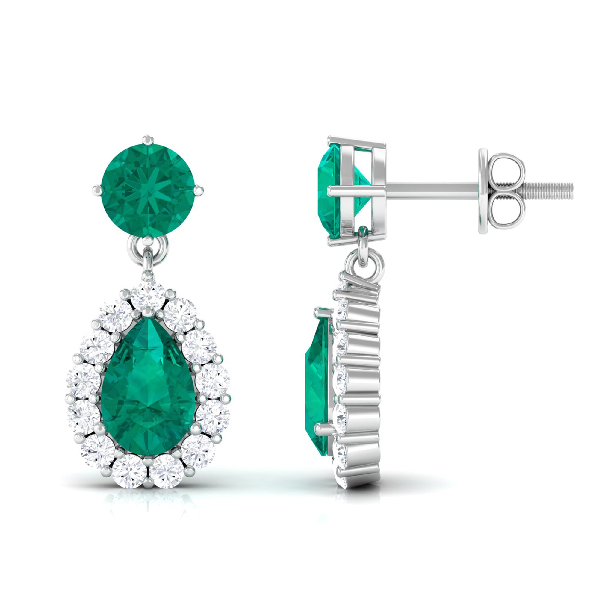 Emerald and Diamond Bridal Teardrop Dangle Earrings Emerald - ( AAA ) - Quality - Rosec Jewels