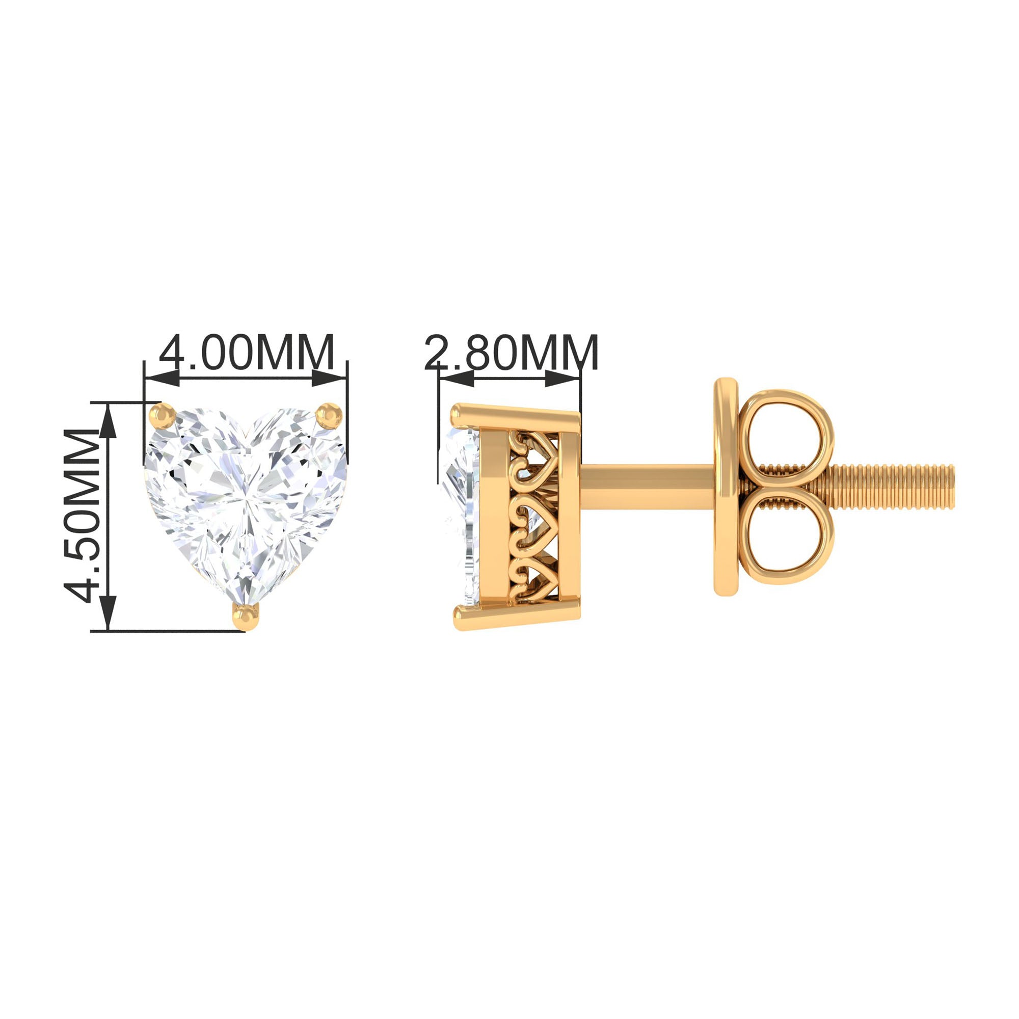 Heart Shape Diamond Solitaire Stud Earrings Diamond - ( HI-SI ) - Color and Clarity - Rosec Jewels