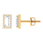 Baguette Cut Diamond Halo Stud Earrings in Gold Diamond - ( HI-SI ) - Color and Clarity - Rosec Jewels