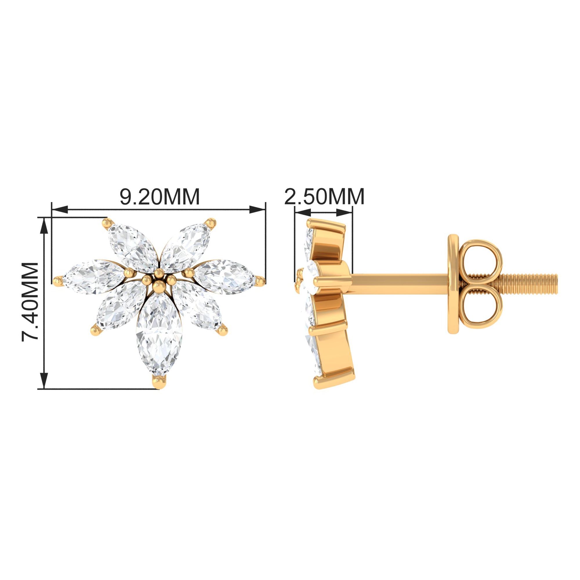 3/4 CT Real Diamond Cluster Stud Earrings in Gold Diamond - ( HI-SI ) - Color and Clarity - Rosec Jewels