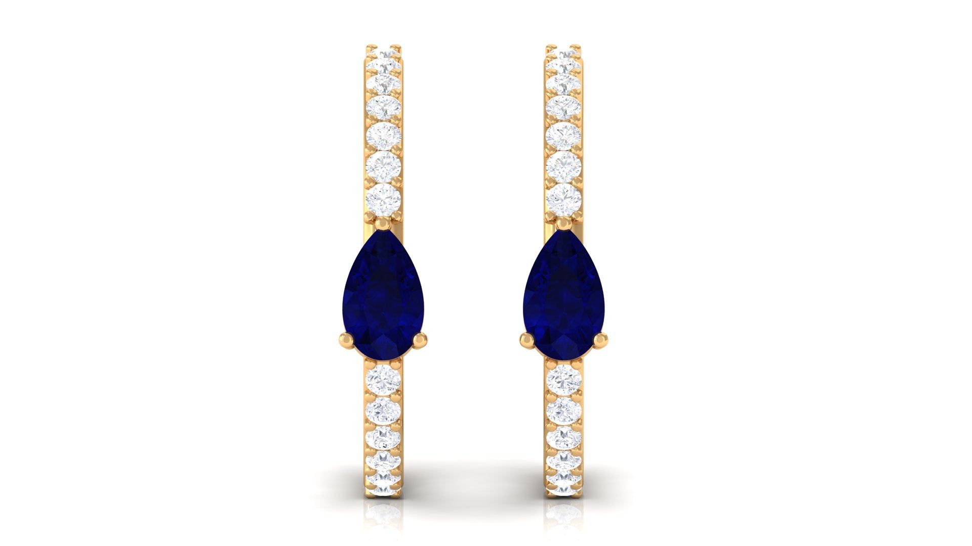 1 CT Pear Cut Blue Sapphire and Diamond Hoop Earrings Blue Sapphire - ( AAA ) - Quality - Rosec Jewels