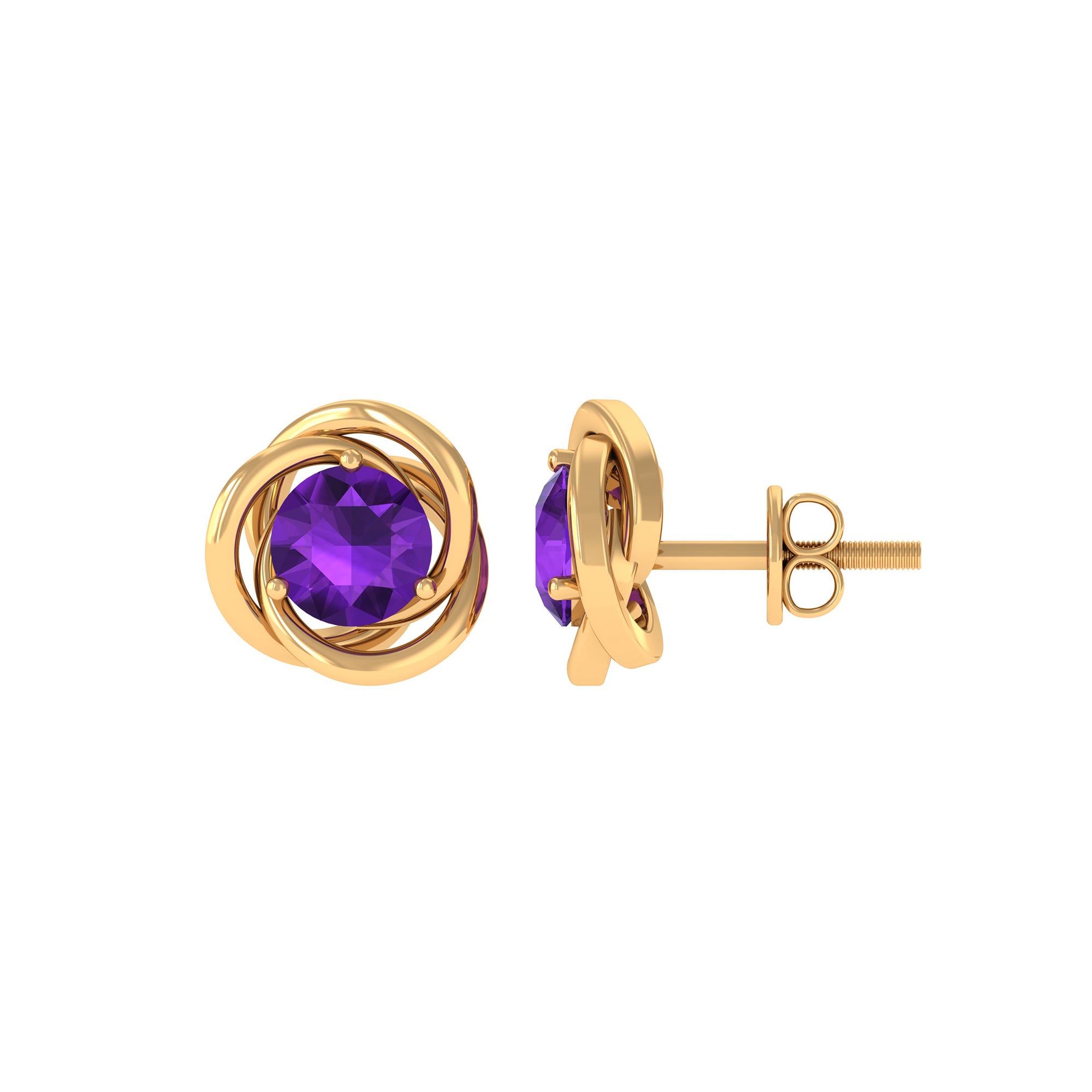 Natural Amethyst Solitaire Swirl Stud Earrings Amethyst - ( AAA ) - Quality - Rosec Jewels