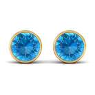 Round Swiss Blue Topaz Solitaire Stud Earrings in Bezel Setting Swiss Blue Topaz - ( AAA ) - Quality - Rosec Jewels