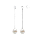 7 MM Freshwater Pearl Drop and Diamond Chain Earrings Freshwater Pearl - ( AAA ) - Quality - Rosec Jewels