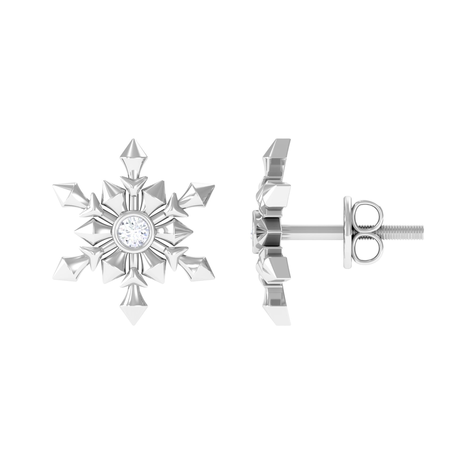 Snowflake Stud Earrings with Bezel Set Diamond Diamond - ( HI-SI ) - Color and Clarity - Rosec Jewels