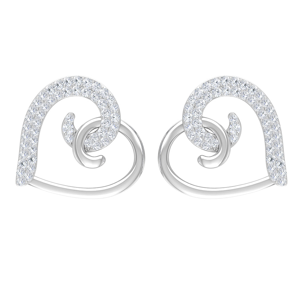 Rosec Jewels-Two Tone Heart Stud Earrings with 1/2 CT Diamonds