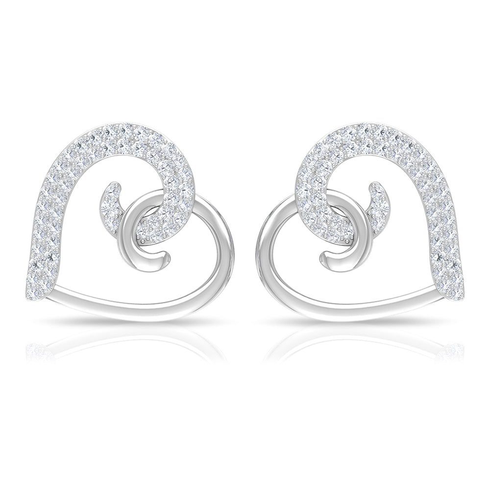 Rosec Jewels-Two Tone Heart Stud Earrings with 1/2 CT Diamonds