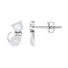 Certified Zircon Cat Screw Back Stud Earrings Zircon - ( AAAA ) - Quality - Rosec Jewels