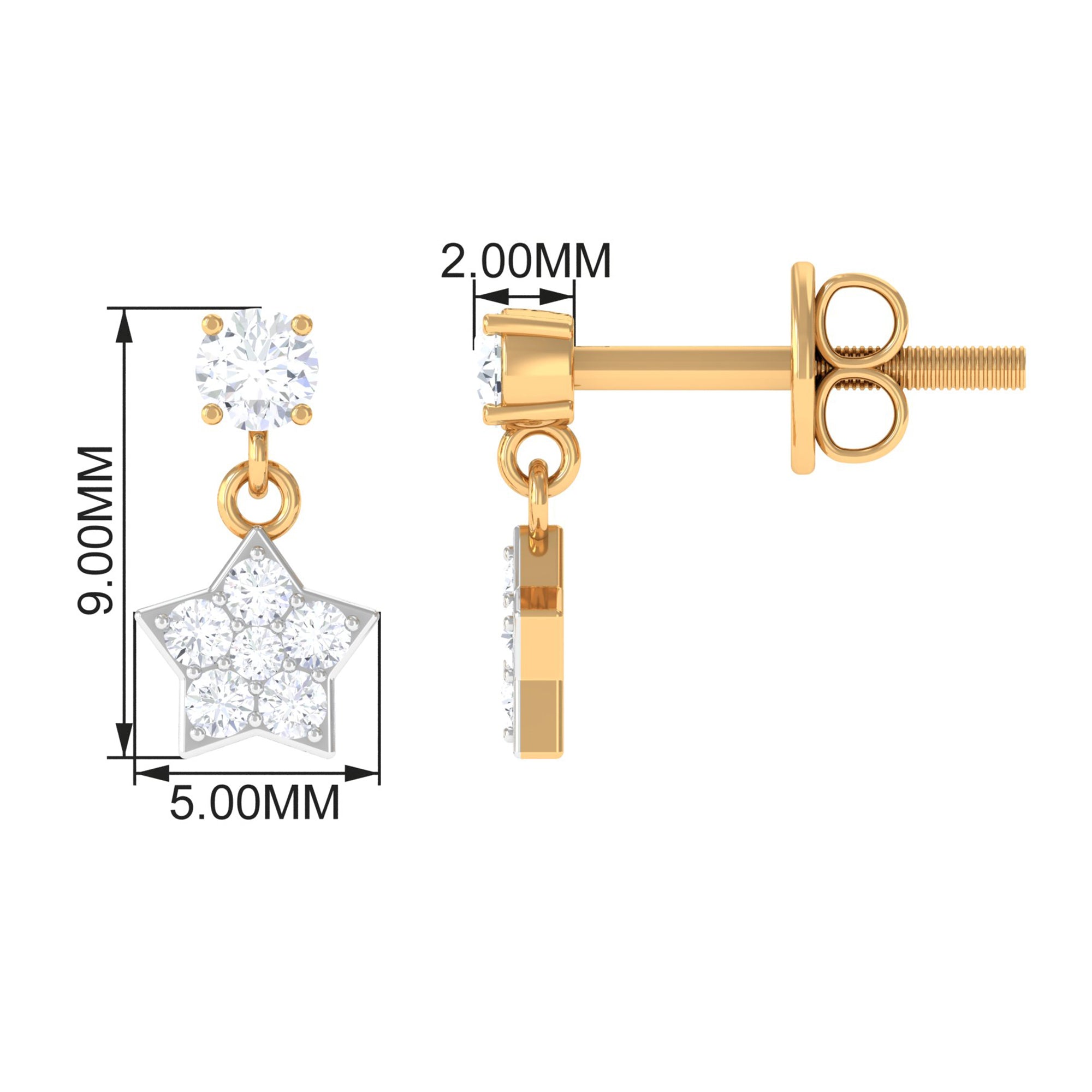 Zircon Star Drop Stud Earrings Zircon - ( AAAA ) - Quality - Rosec Jewels