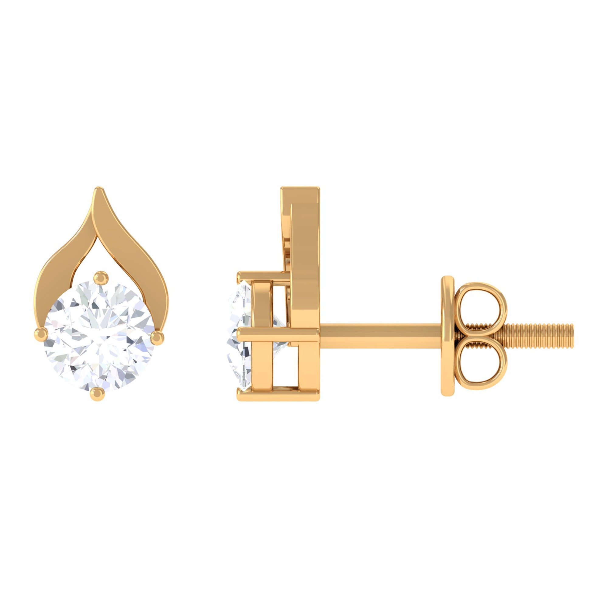 Round Cubic Zirconia Solitaire Petal Stud Earrings Zircon - ( AAAA ) - Quality - Rosec Jewels