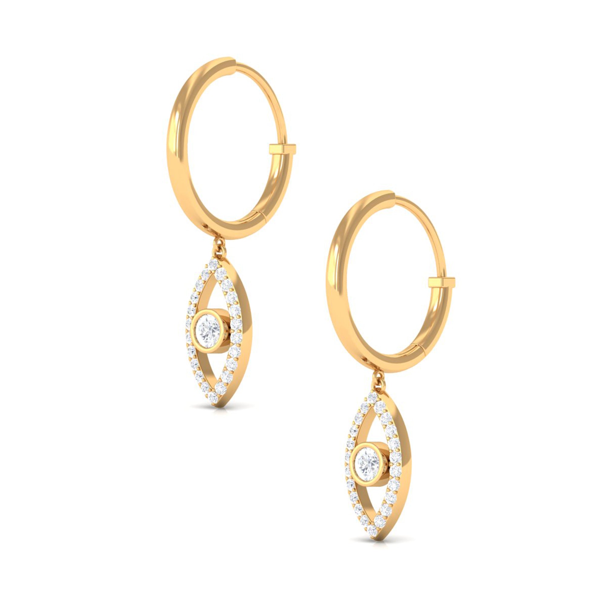 3/4 CT Round Zircon Evil Eye Hoop Drop Earrings in Gold Zircon - ( AAAA ) - Quality - Rosec Jewels