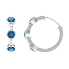 Bezel Set London Blue Topaz 3 Stone Hinged Hoop Earrings with Diamond London Blue Topaz - ( AAA ) - Quality - Rosec Jewels