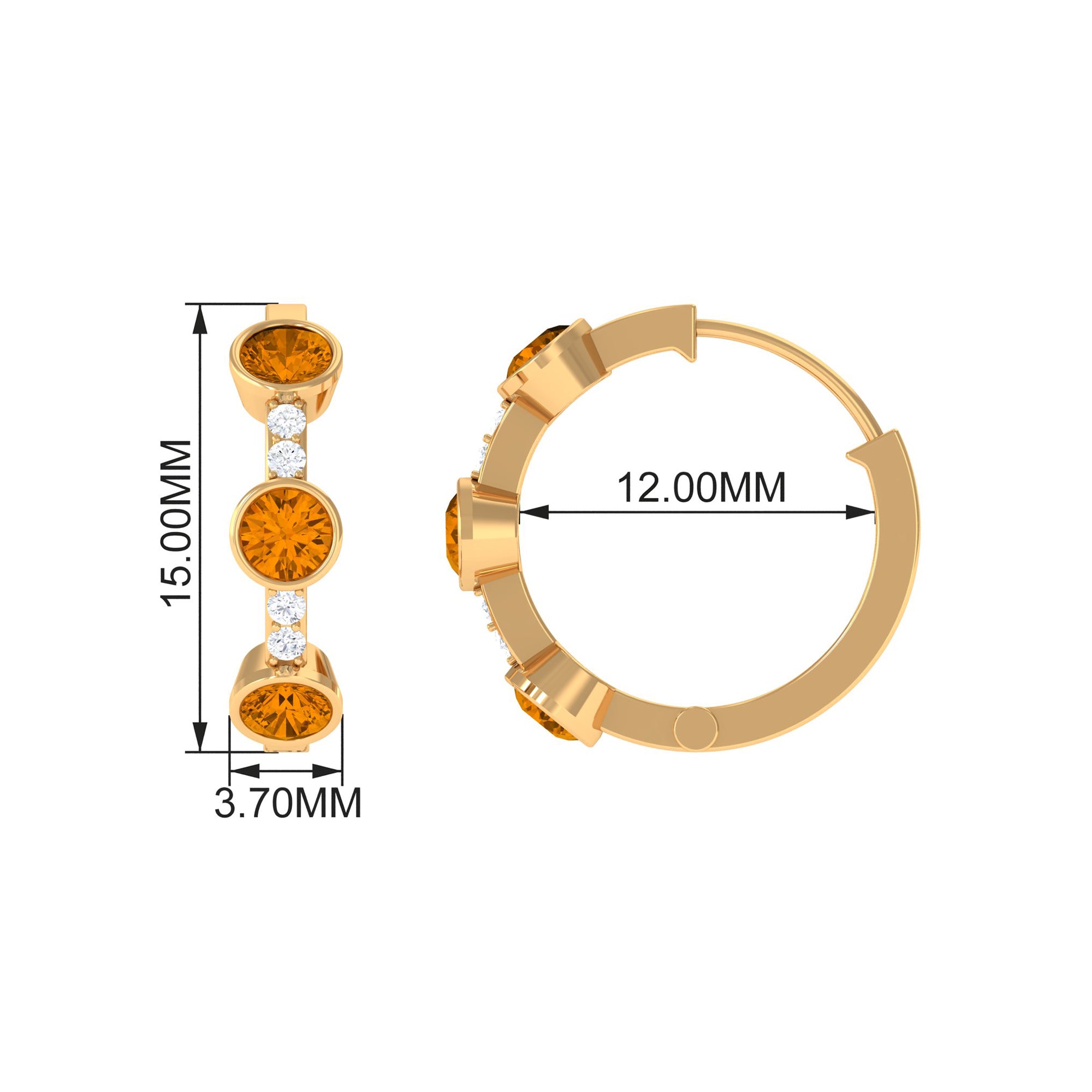 Bezel Set Citrine 3 Stone Hinged Hoop Earrings with Diamond Citrine - ( AAA ) - Quality - Rosec Jewels