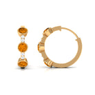 Bezel Set Citrine 3 Stone Hinged Hoop Earrings with Diamond Citrine - ( AAA ) - Quality - Rosec Jewels