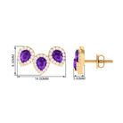 Pear Cut Amethyst 3 Stone Stud Earring with Diamond Halo Amethyst - ( AAA ) - Quality - Rosec Jewels