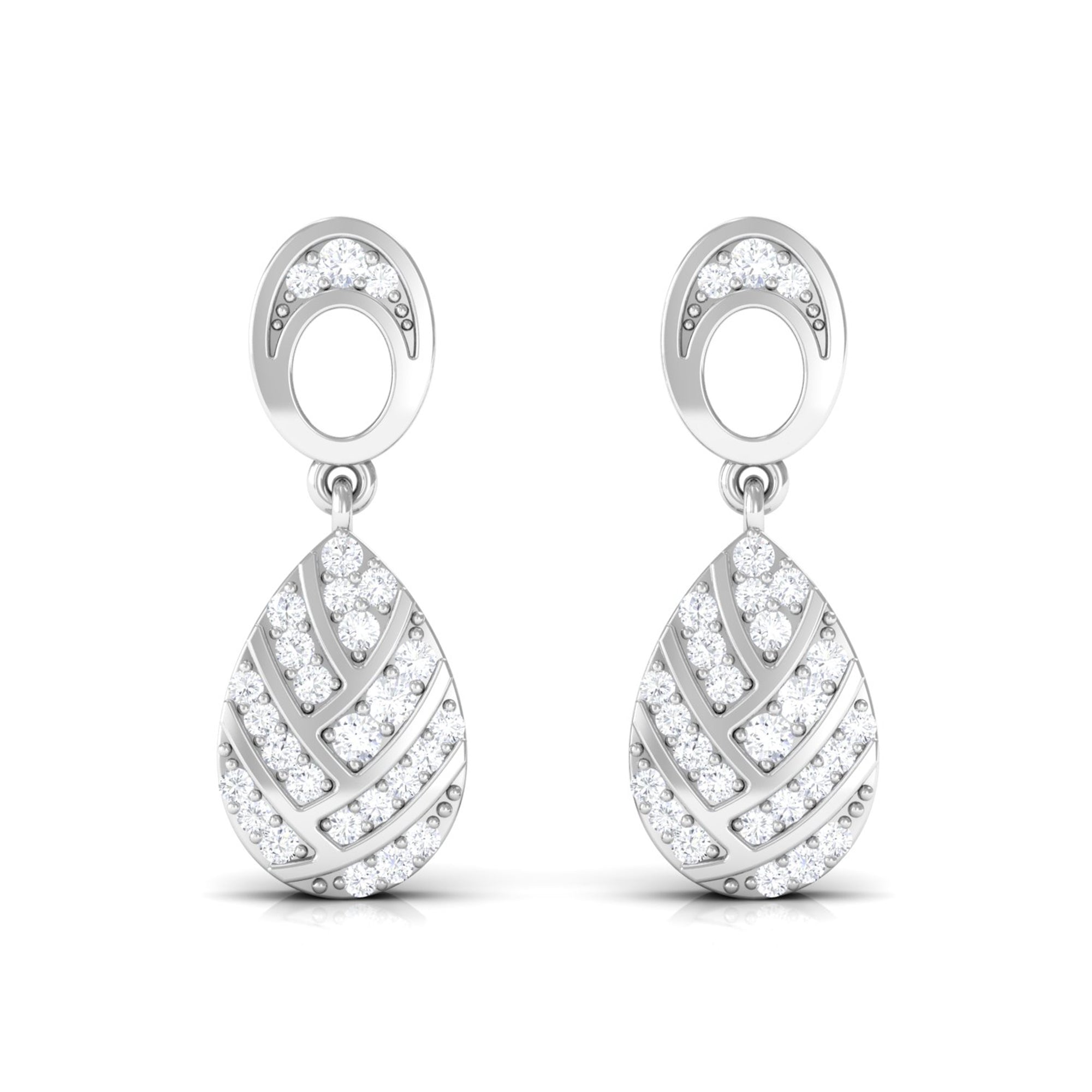 Round Shape Zircon Teardrop Earrings in Gold Zircon - ( AAAA ) - Quality - Rosec Jewels