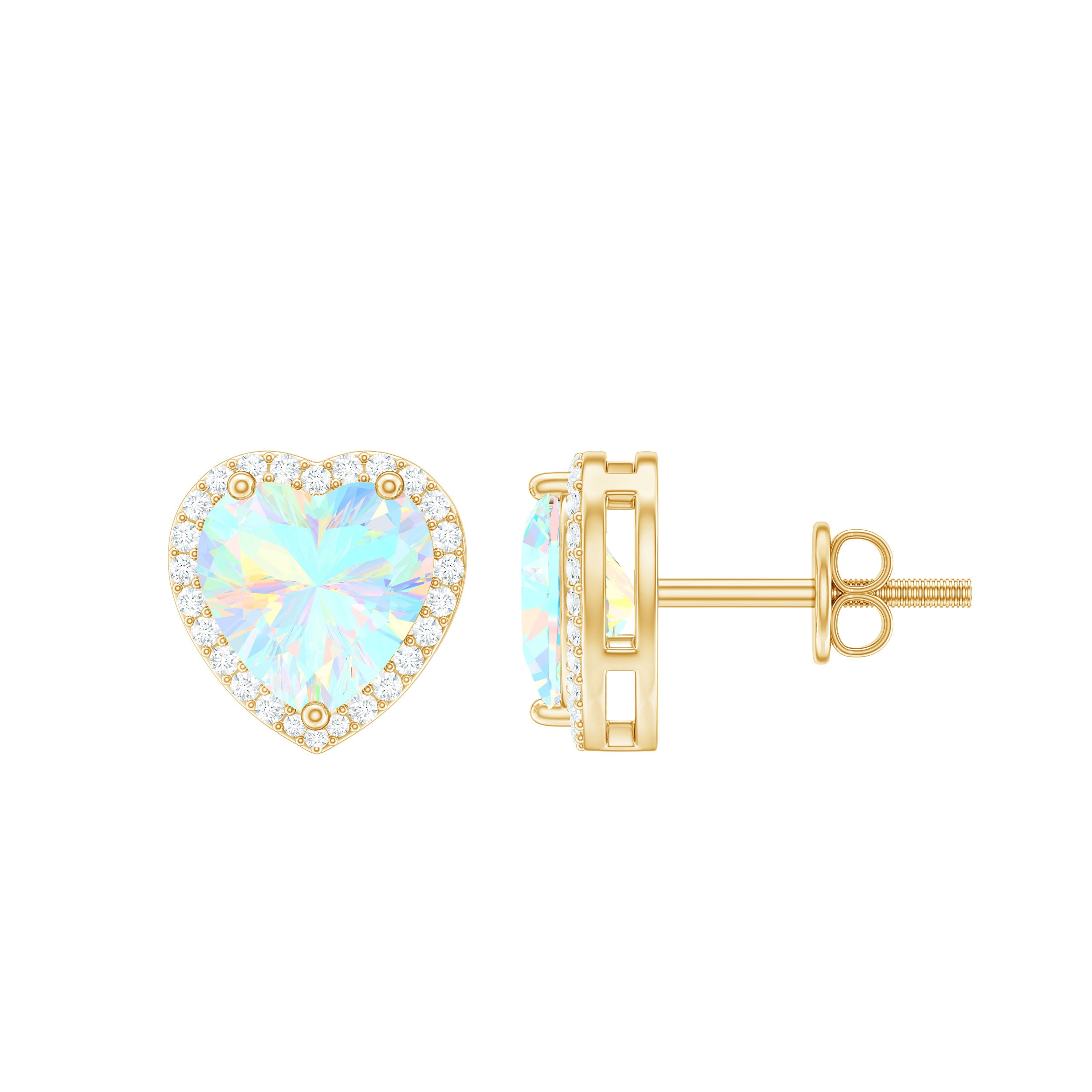 Heart Shaped Ethiopian Opal Stud Earrings with Moissanite Halo Ethiopian Opal - ( AAA ) - Quality - Rosec Jewels