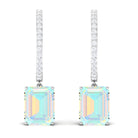 Emerald Cut Ethiopian Opal Minimal Hinged Hoop Drop Earrings with Moissanite Ethiopian Opal - ( AAA ) - Quality - Rosec Jewels