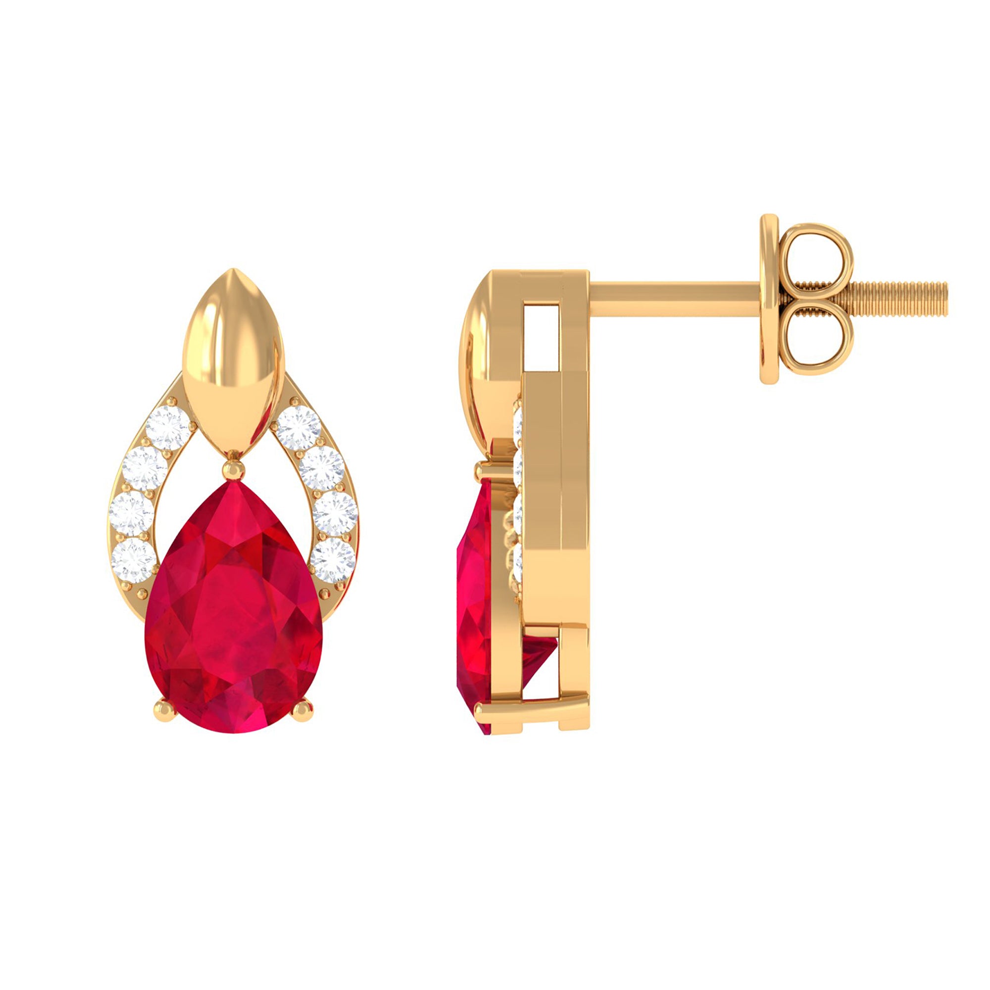 Pear Cut Lab Grown Ruby and Diamond Bridal Stud Earrings Lab Created Ruby - ( AAAA ) - Quality - Rosec Jewels