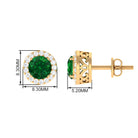 Created Emerald and Diamond Classic Halo Stud Earrings Lab Created Emerald - ( AAAA ) - Quality - Rosec Jewels