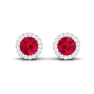 Created Ruby and Diamond Classic Halo Stud Earrings Lab Created Ruby - ( AAAA ) - Quality - Rosec Jewels