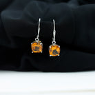 8 MM Cushion Cut Citrine Solitaire Drop Earrings in Silver Citrine - ( AAA ) - Quality 92.5 Sterling Silver - Rosec Jewels