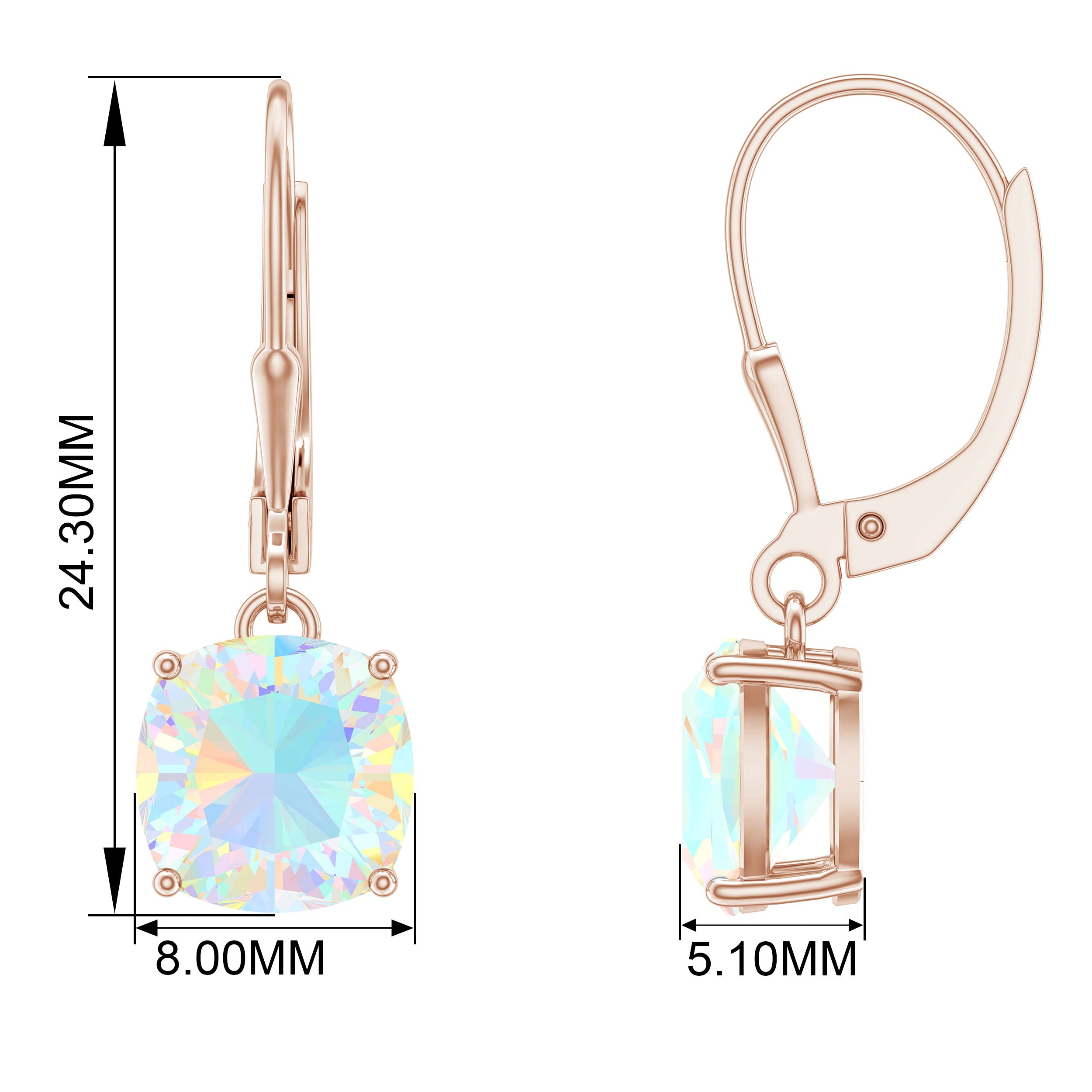 Cushion Cut Solitaire Ethiopian Opal Drop Earrings Ethiopian Opal - ( AAA ) - Quality - Rosec Jewels